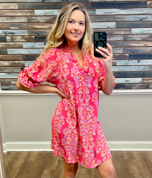 Julie Busy Bee Coral Dress - Southern Grace Boutique 
