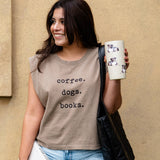 Coffee Dogs Books Boxy Crop Tank, Book Lover Shirt - Southern Grace Boutique 
