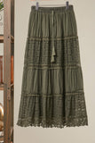 Olive Maxi Skirt w/ Lace Trim