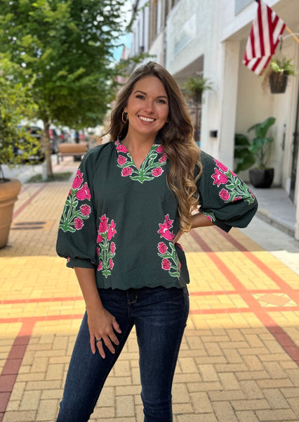 Bubble Sleeve Blouse - Southern Grace Boutique 