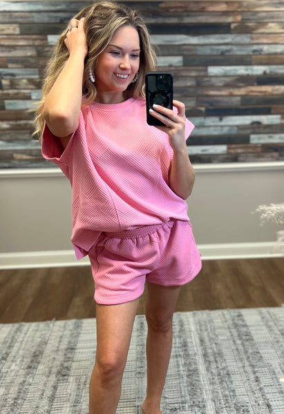 Pink Jacquard Shorts - Southern Grace Boutique 