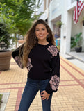 Black Floral Sweater - Southern Grace Boutique 