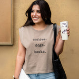 Coffee Dogs Books Boxy Crop Tank, Book Lover Shirt - Southern Grace Boutique 