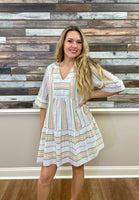 Striped V-Neck Dress - Southern Grace Boutique 