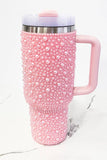 40 oz Pink Pearl Studded Tumbler - Southern Grace Boutique 