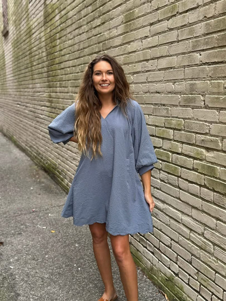 Steel Blue V-Neck Dress