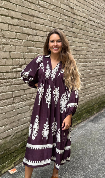 Plum Border Print Midi - Southern Grace Boutique 