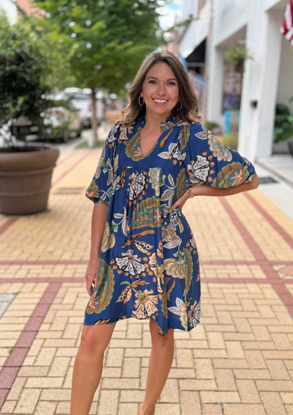 Navy Abstract Dress - Southern Grace Boutique 