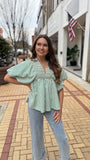 LT Green Blouse - Southern Grace Boutique 