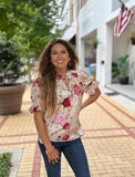 Sand Floral Blouse - Southern Grace Boutique 
