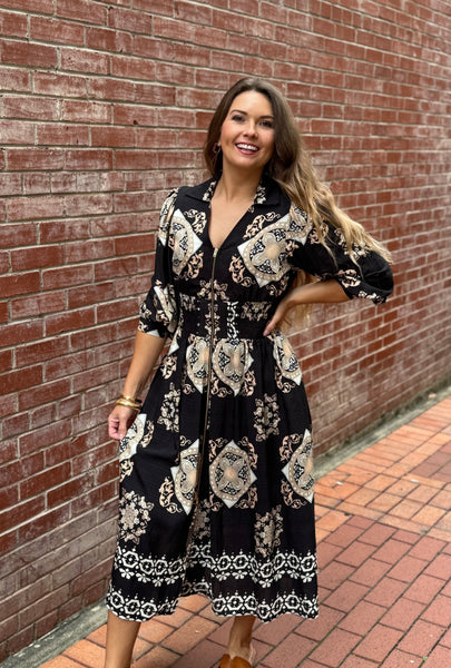 Tile Print Midi Dress