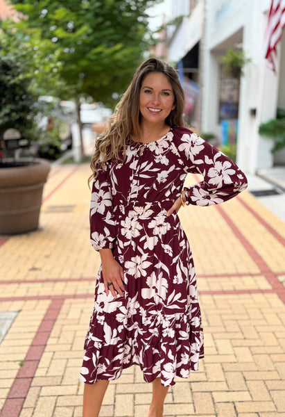 Wine Tiered Dress - Southern Grace Boutique 