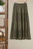 Olive Maxi Skirt w/ Lace Trim