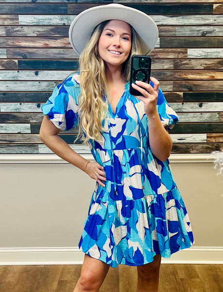 Blue Tiered Dress - Southern Grace Boutique 