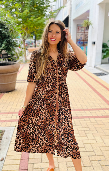 Leopard Zip Front Dress - Southern Grace Boutique 