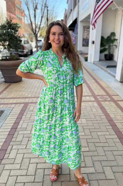 green chain dress Adrianna Papell Ruffle Popover Midi Dress With Chain Halter Neckline