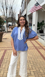 Chambray V-Neck Top - Southern Grace Boutique 