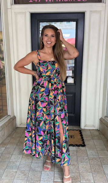 bold print maxi dress Google_Bestseller Perfect for any occasion. Color:Graphite Black Chiffon Maxi Dress