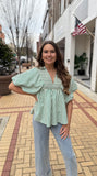 LT Green Blouse - Southern Grace Boutique 