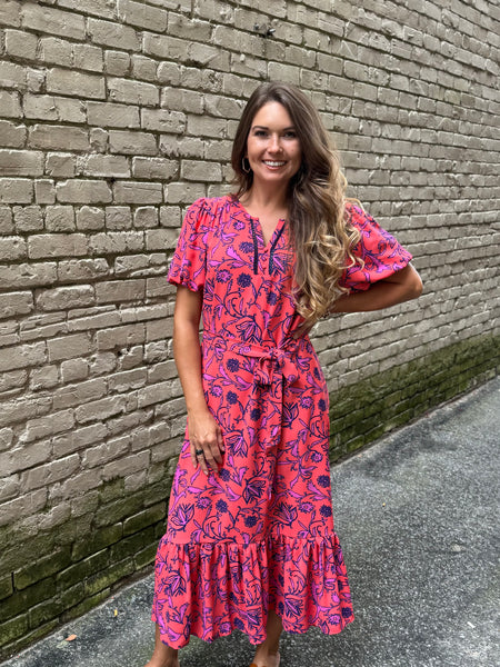 Camila Toile Tulip Coral Dress