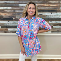 Mixed Print Button-up Top - Southern Grace Boutique 