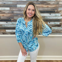Blue 3/4 Sleeve Top - Southern Grace Boutique 