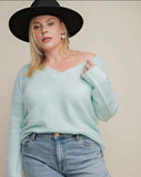 Mint Fluffy Sweater - Southern Grace Boutique 