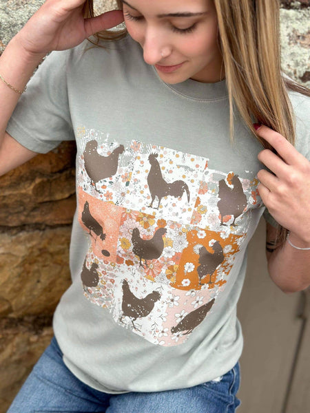 Floral Chickens Tee - Southern Grace Boutique 
