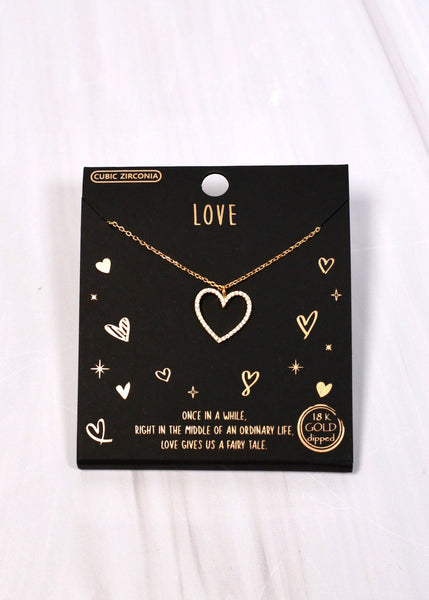 Love CZ Lined Heart Necklace GOLD - Southern Grace Boutique 